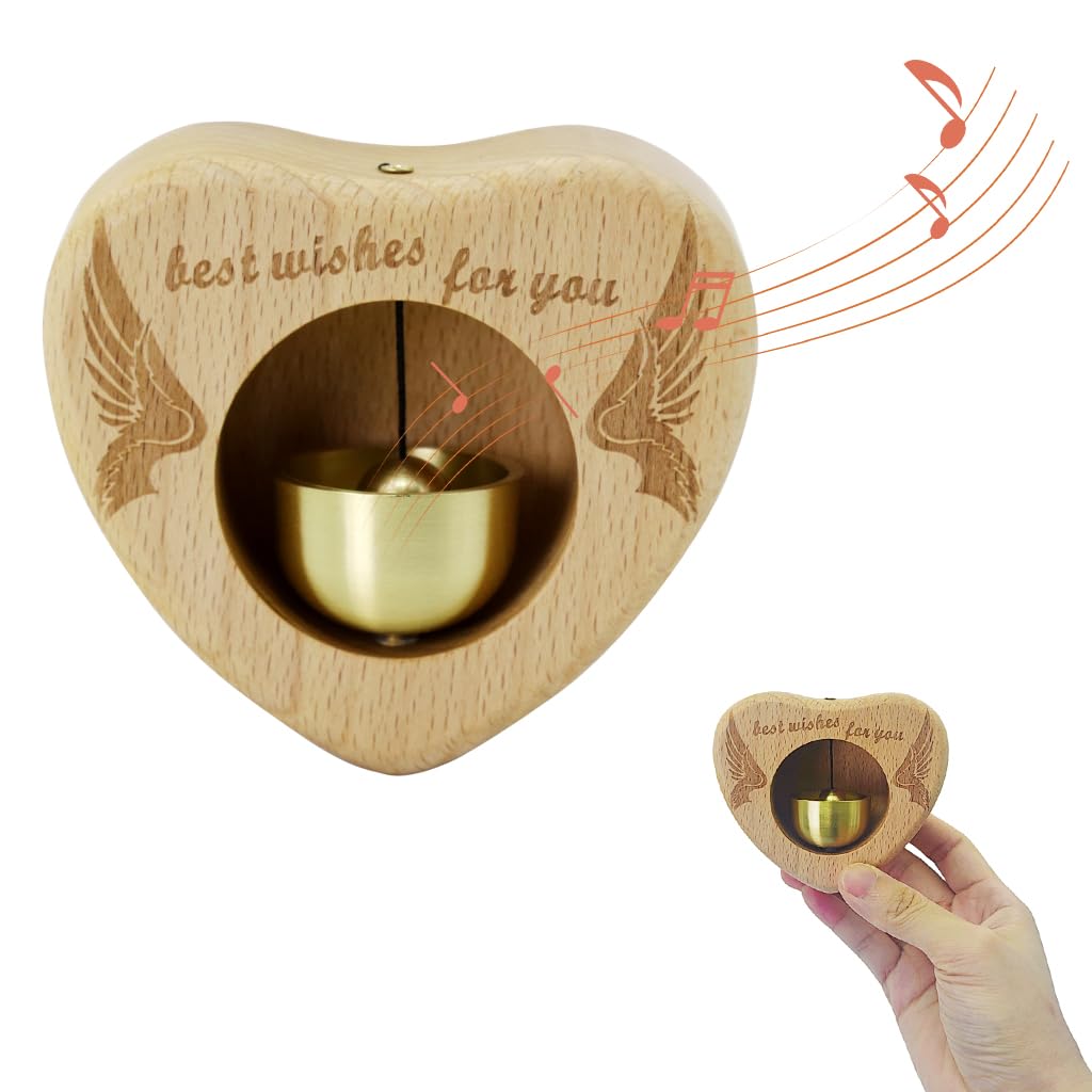 HASTHIP Wooden Door Chime with Brass Bell - Heart-Shaped Beech Wooden Door Chime, Self-Adhesive Magnetic Doorbell for Home & Shop, Shopkeepers Door Chime HASTHIP Wooden Door Chime with Brass Bell - Heart-Shaped Beech Wooden Door Chime, Self-Adhesive Magnetic Doorbell for Home & Shop, Shopkeepers Door Chime